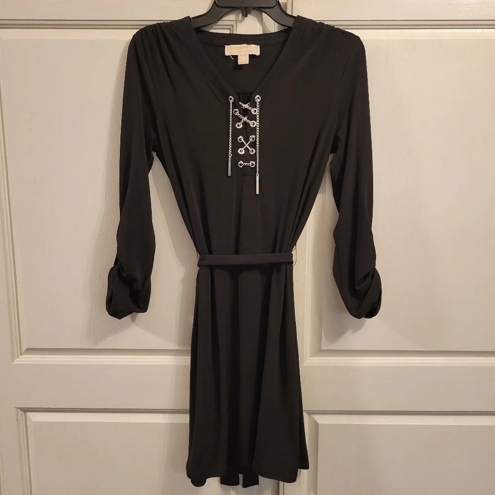 Michael Kors Chain Lace-up Belted Shirt Dress